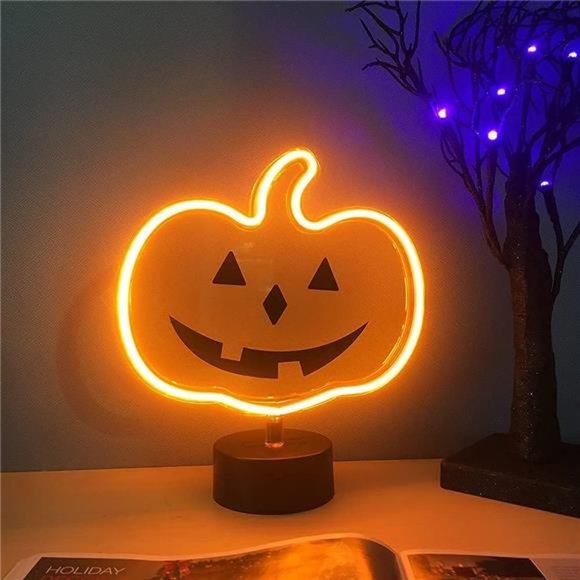 Orange Glowing Pumpkin Neon Sign, Fall Pumpkin Neon Lights Halloween Decor - Picture 2 of 4